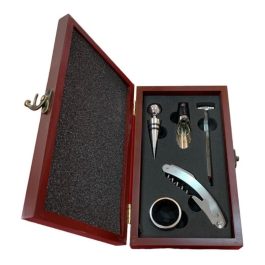 Set De Accesorios Para Vino 5pcs Caja Madera