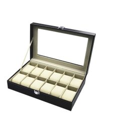 Caja Organizadora De Reloj 12u Eco Cuero Vidrio Muestrario